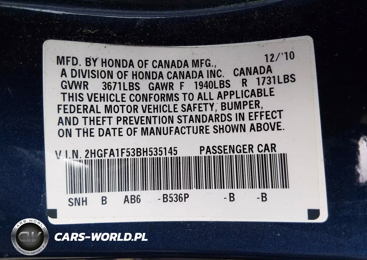 2011 Honda Civic Lx VIN:2HGFA1F53BH535145 - 9