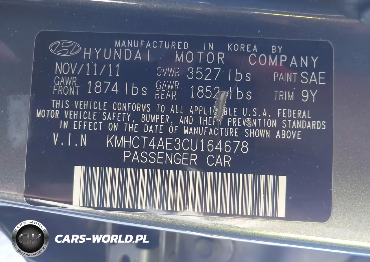 2012 Hyundai Accent Gls VIN:KMHCT4AE3CU164678 - 9