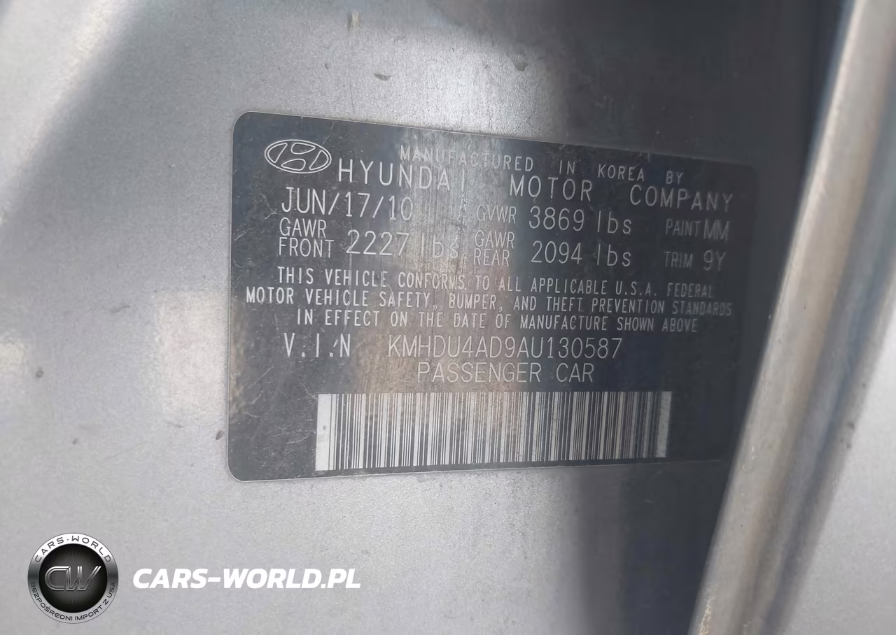2010 Hyundai Elantra Gls VIN:KMHDU4AD9AU130587 - 9