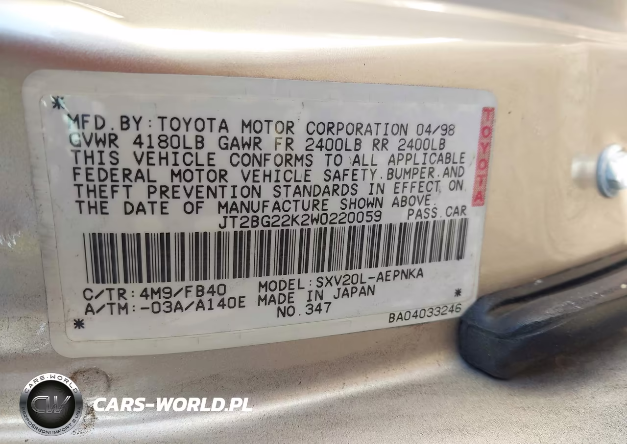 1998 Toyota Camry Le VIN:JT2BG22K2W0220059 - 9