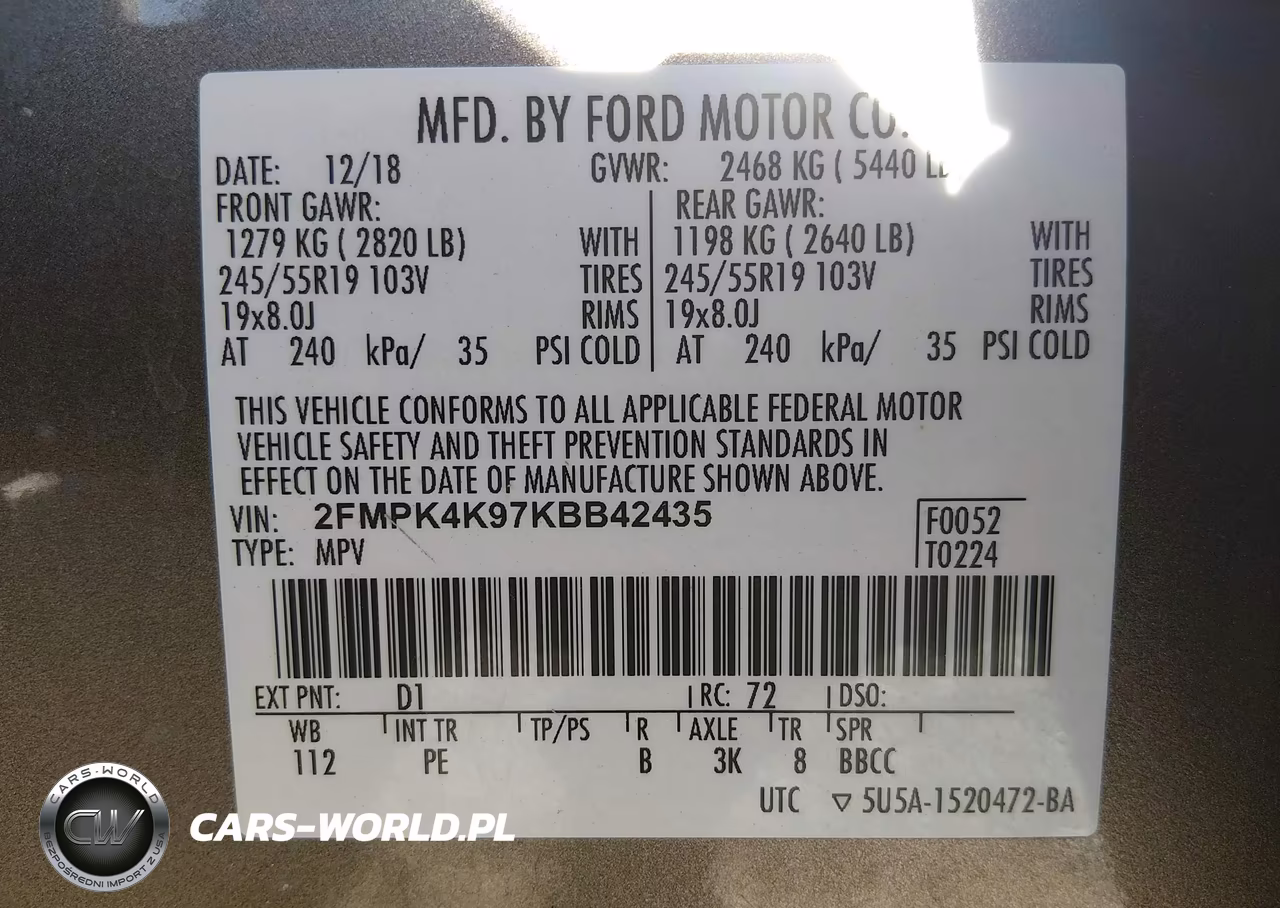 2019 Ford Edge Titanium VIN:2FMPK4K97KBB42435 - 9