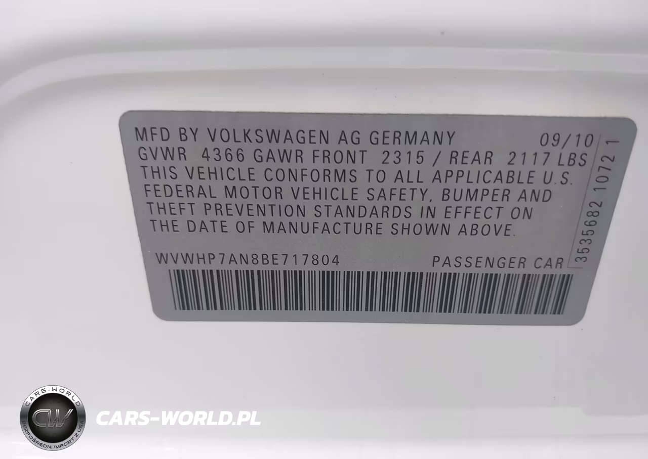 2011 Volkswagen Cc Lux VIN:WVWHP7AN8BE717804 - 9