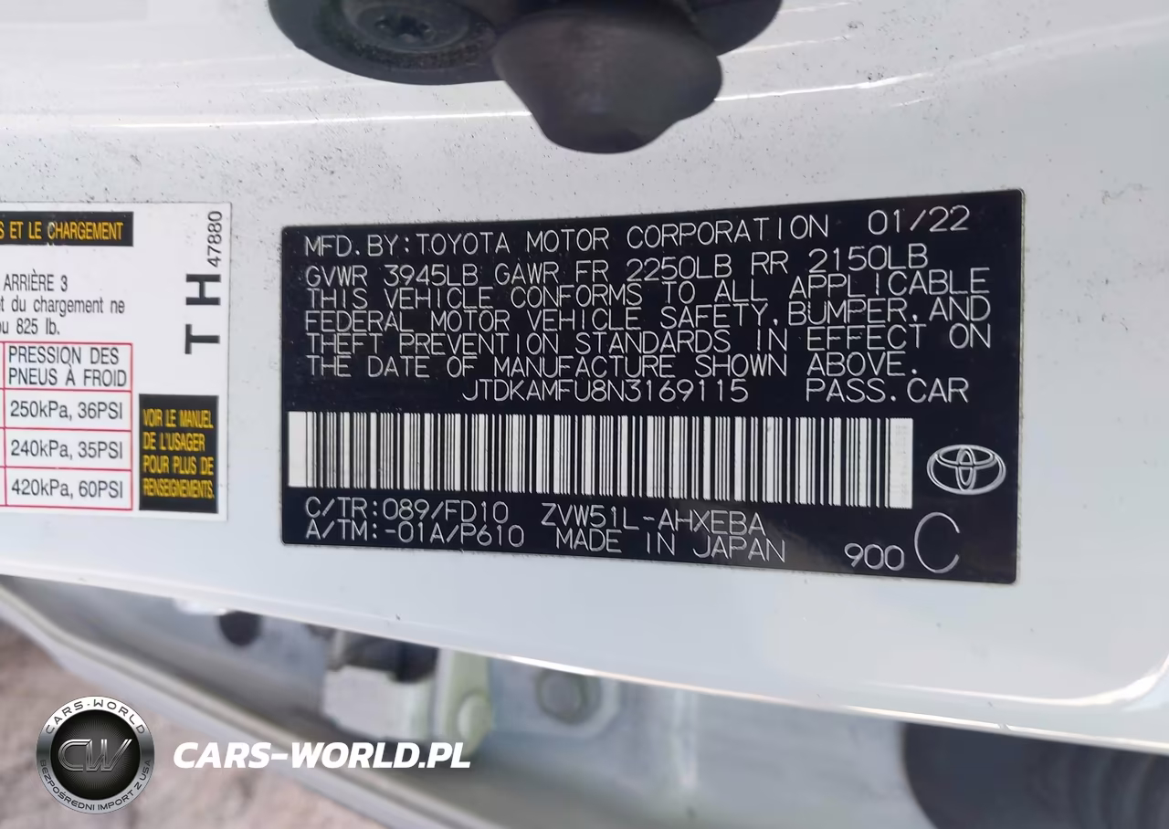 2022 Toyota Prius Le VIN:JTDKAMFU8N3169115 - 9