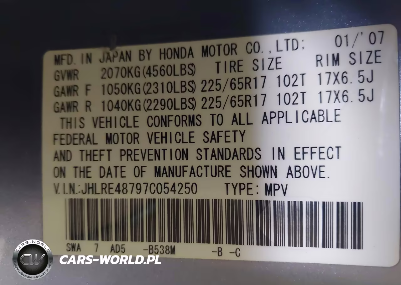2007 Honda Cr-V Ex-L VIN:JHLRE48797C054250 - 9