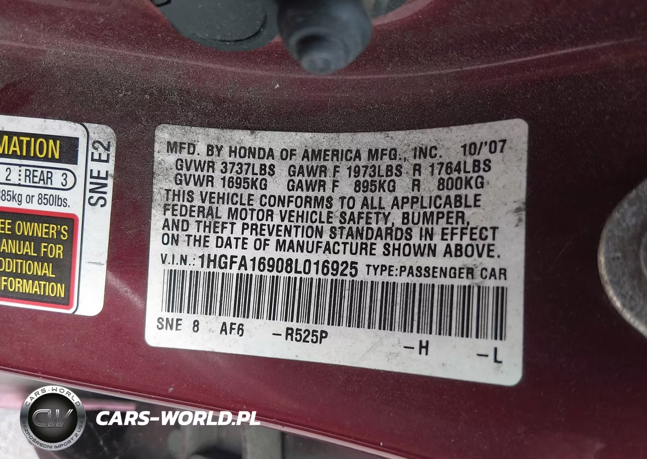 2008 Honda Civic Ex-L VIN:1HGFA16908L016925 - 9