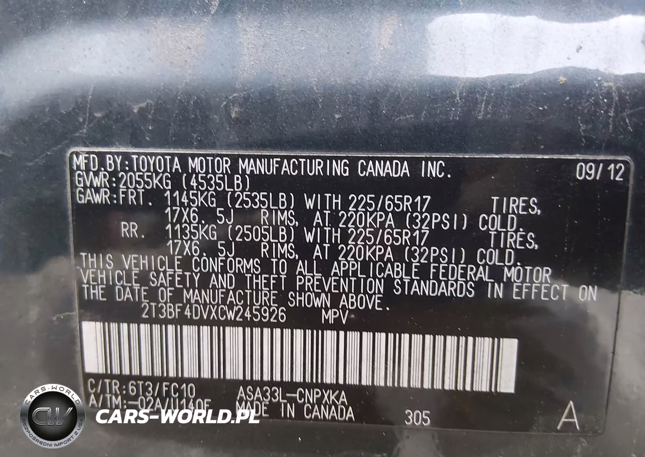 2012 Toyota Rav4 VIN:2T3BF4DVXCW245926 - 9