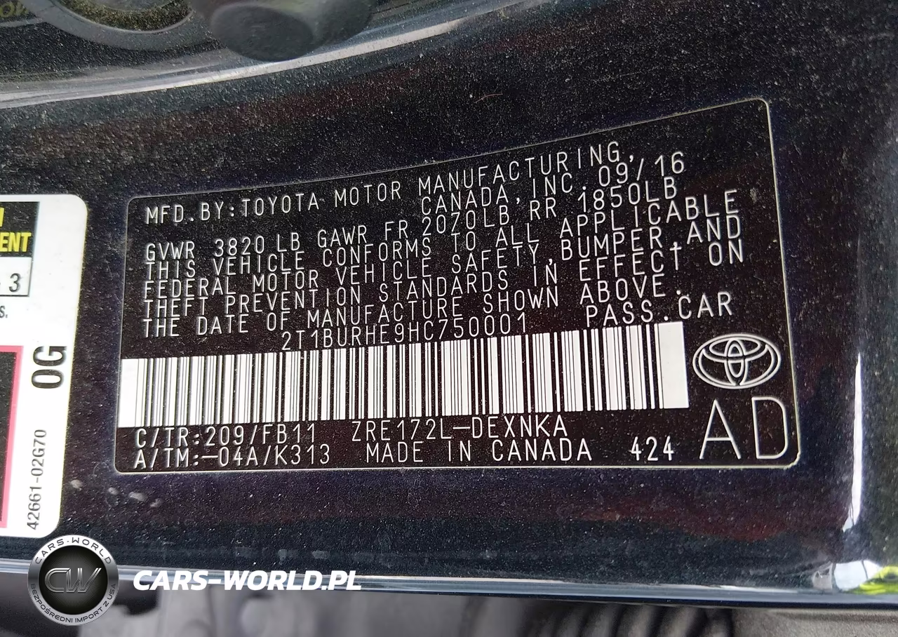 2017 Toyota Corolla Le VIN:2T1BURHE9HC750001 - 9