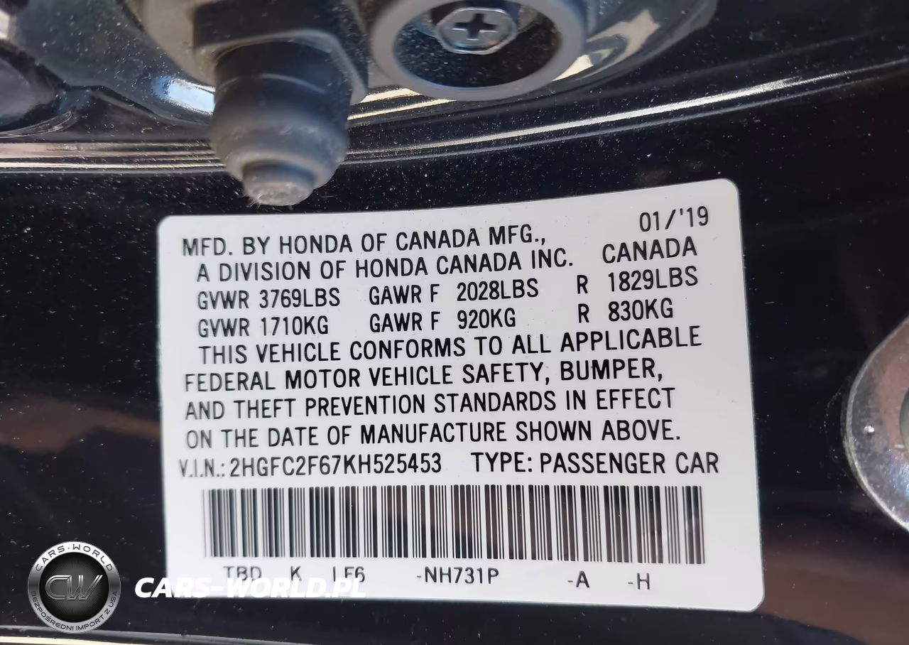 2019 Honda Civic Lx VIN:2HGFC2F67KH525453 - 9