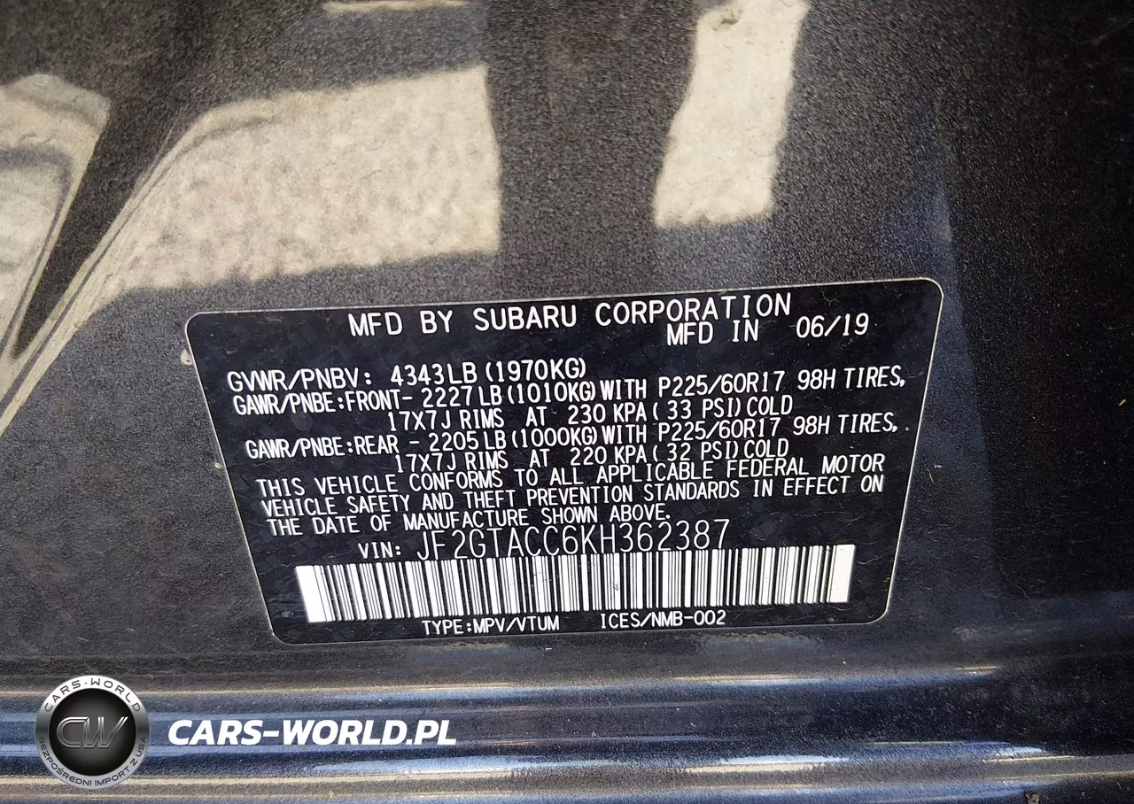 2019 Subaru Crosstrek 2.0I Premium VIN:JF2GTACC6KH362387 - 9