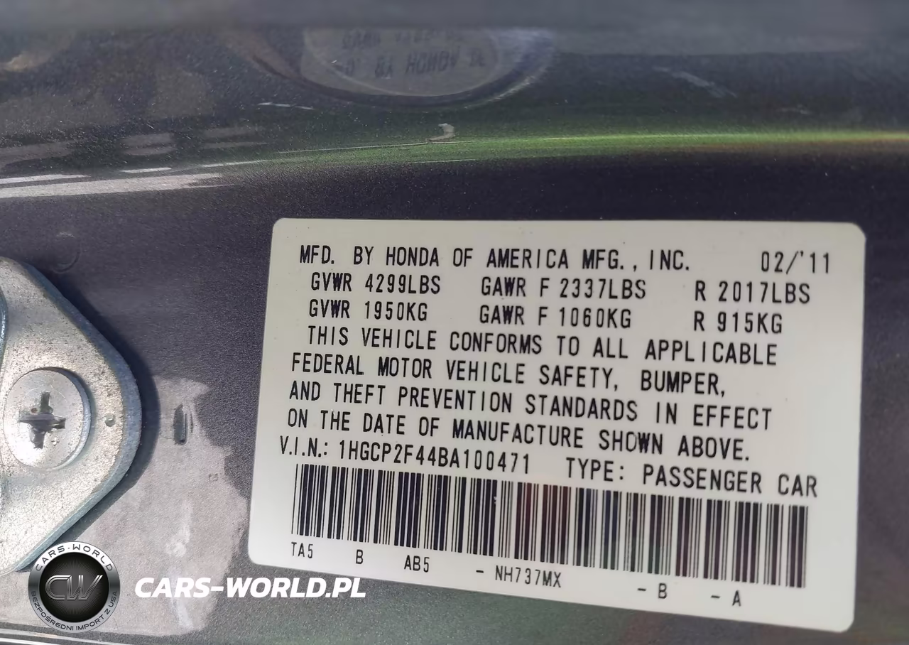 2011 Honda Accord 2.4 Lx-P VIN:1HGCP2F44BA100471 - 9