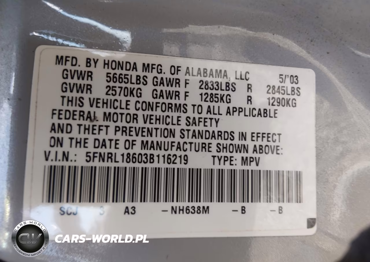 2003 Honda Odyssey Ex VIN:5FNRL18603B116219 - 9