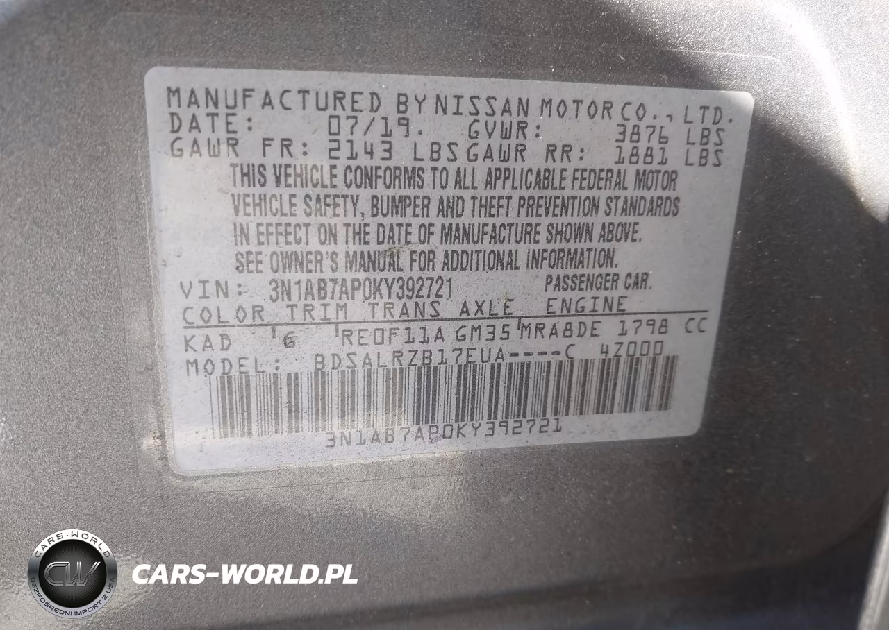 2019 Nissan Sentra Sr VIN:3N1AB7AP0KY392721 - 9