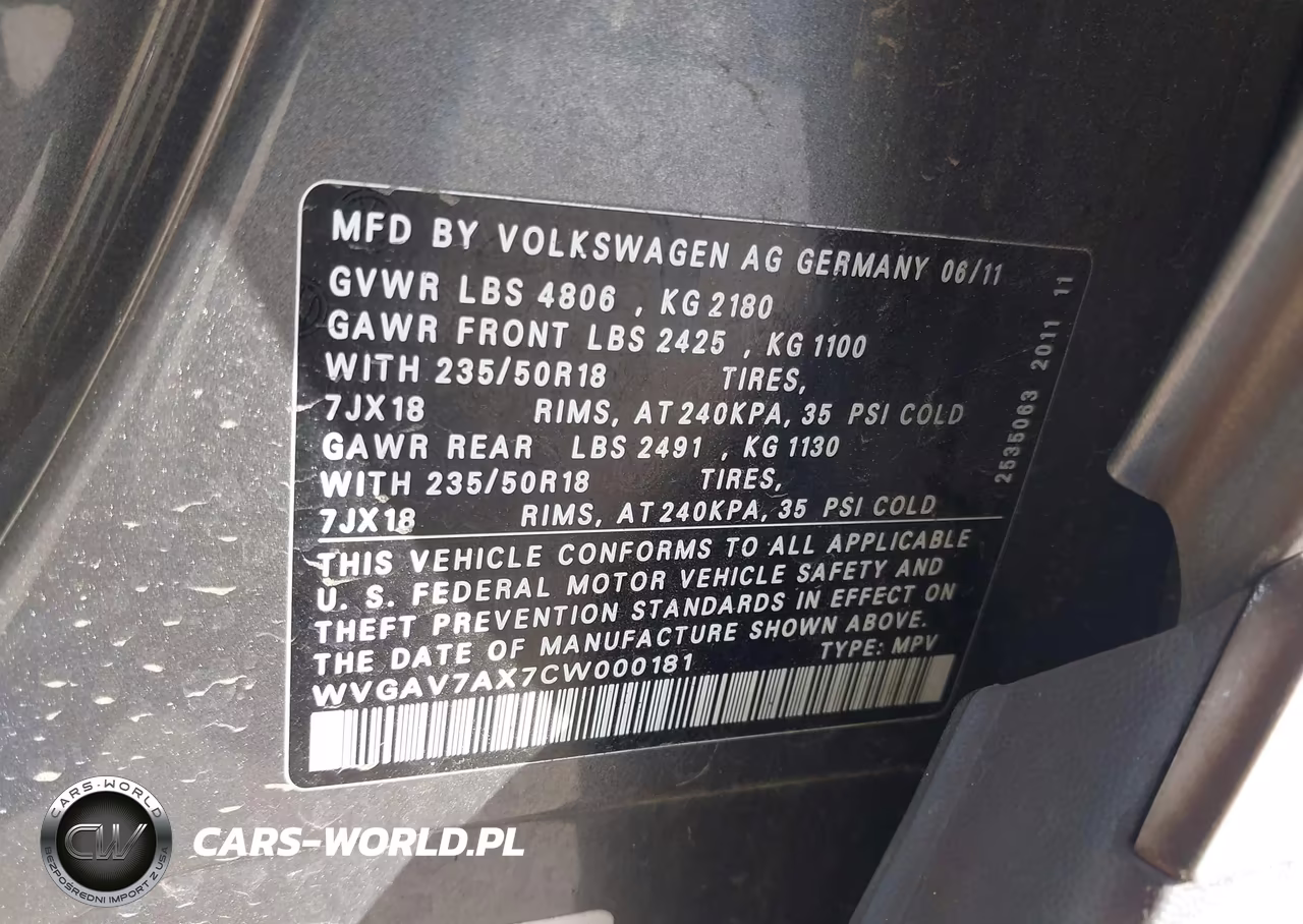 2012 Volkswagen Tiguan Se VIN:WVGAV7AX7CW000181 - 9