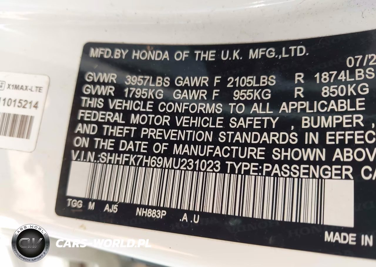 2021 Honda Civic Ex VIN:SHHFK7H69MU231023 - 9