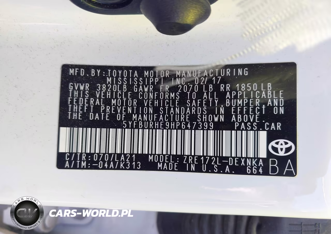 2017 Toyota Corolla Xle VIN:5YFBURHE9HP647399 - 9