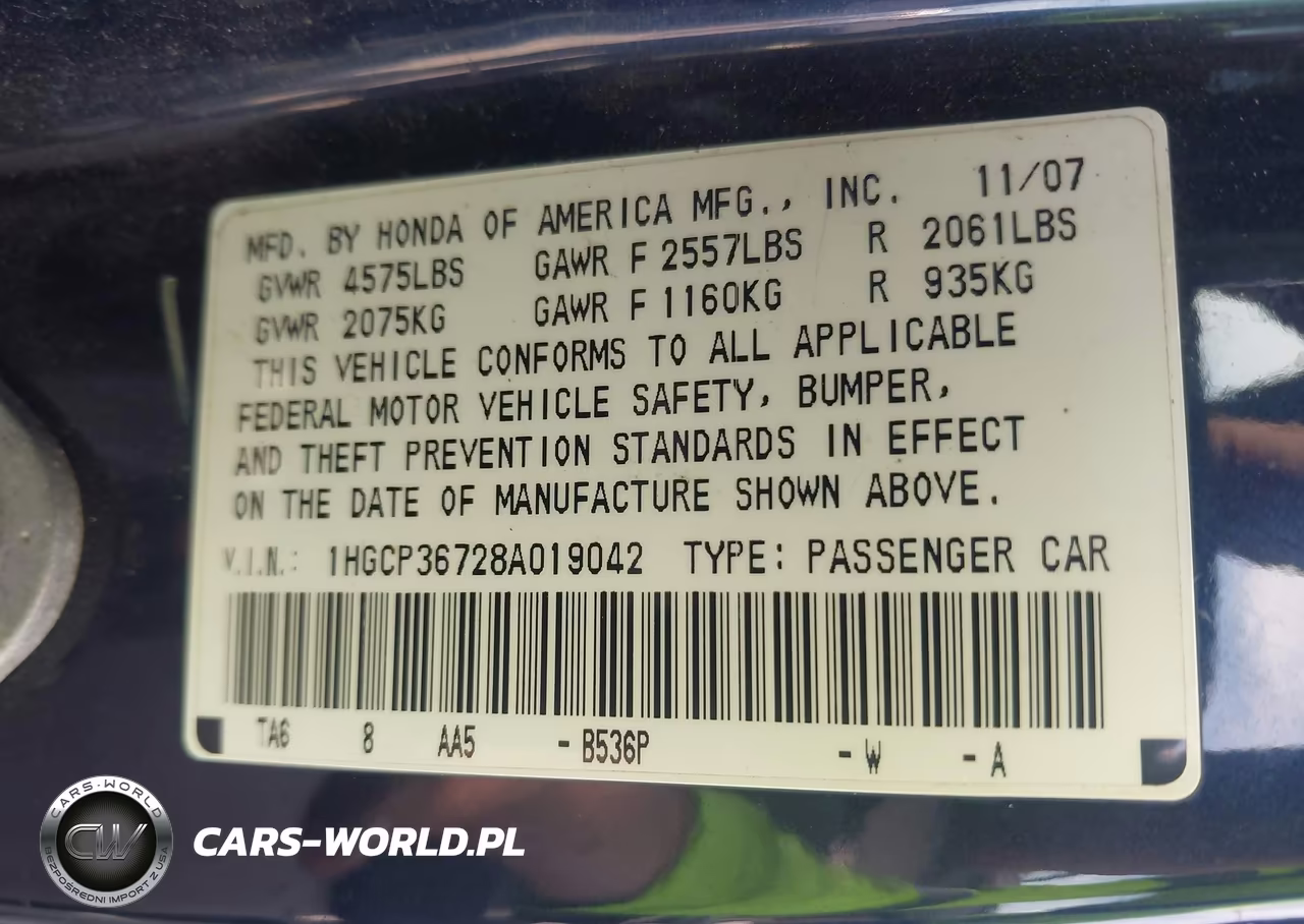 2008 Honda Accord 3.5 Ex VIN:1HGCP36728A019042 - 9
