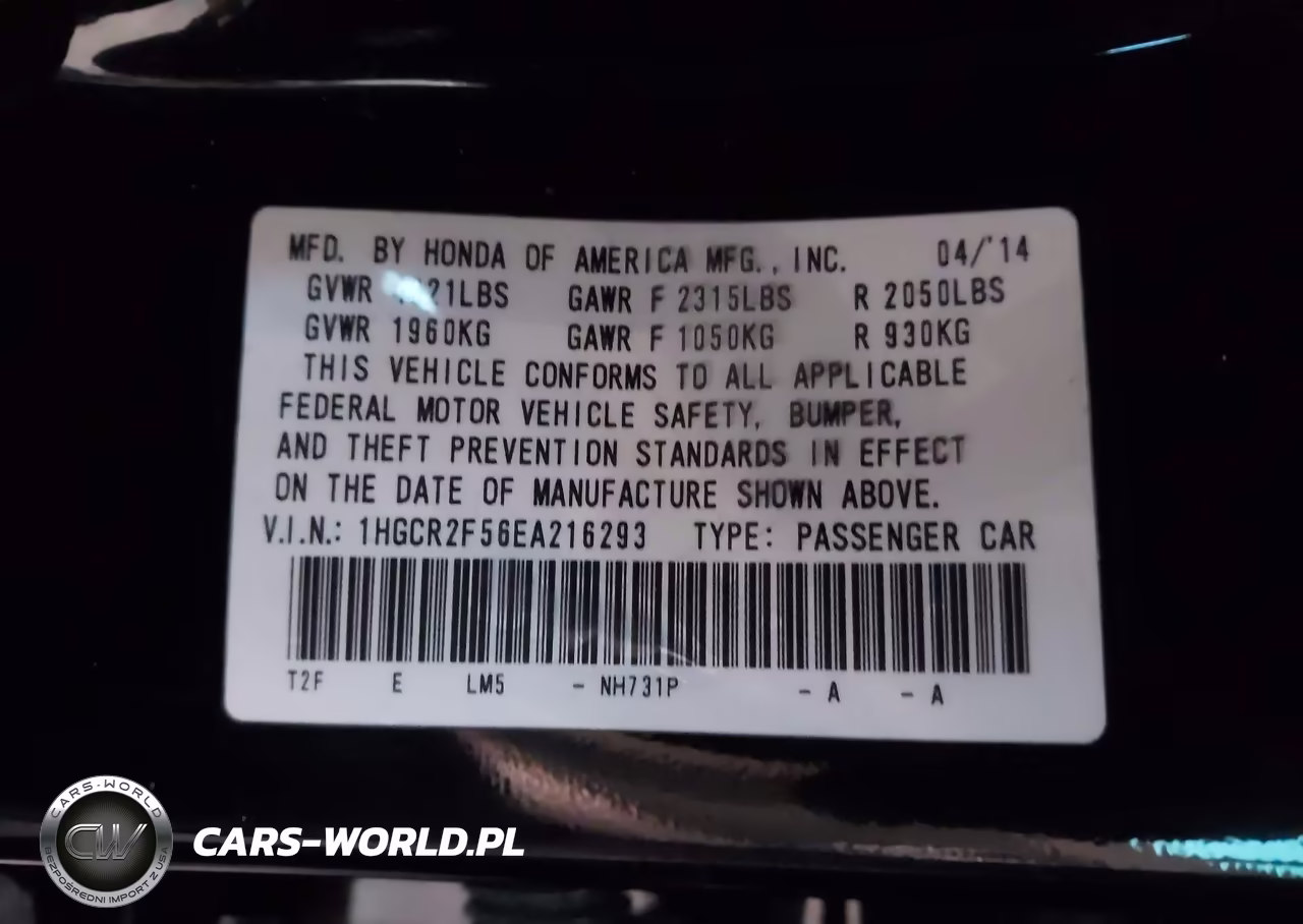 2014 Honda Accord Sport VIN:1HGCR2F56EA216293 - 9