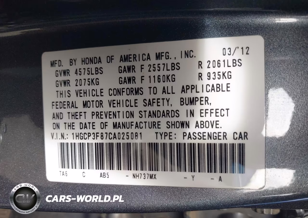 2012 Honda Accord 3.5 Ex-L VIN:1HGCP3F87CA025081 - 9