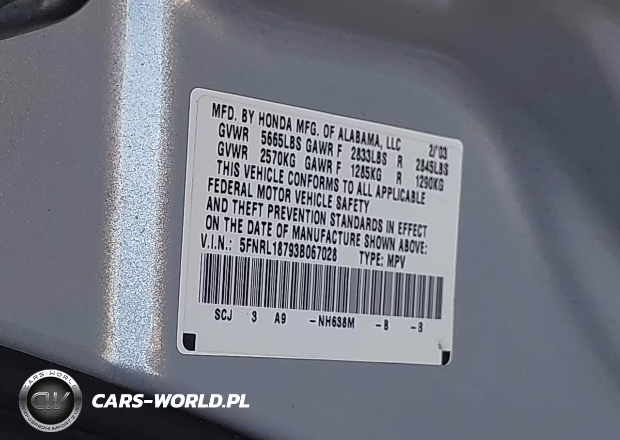 2003 Honda Odyssey Ex-L VIN:5FNRL18793B067028 - 9