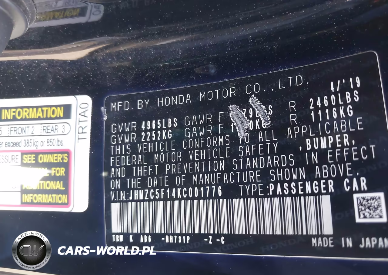 2019 Honda Clarity Plug-In Hybrid VIN:JHMZC5F14KC001776 - 9
