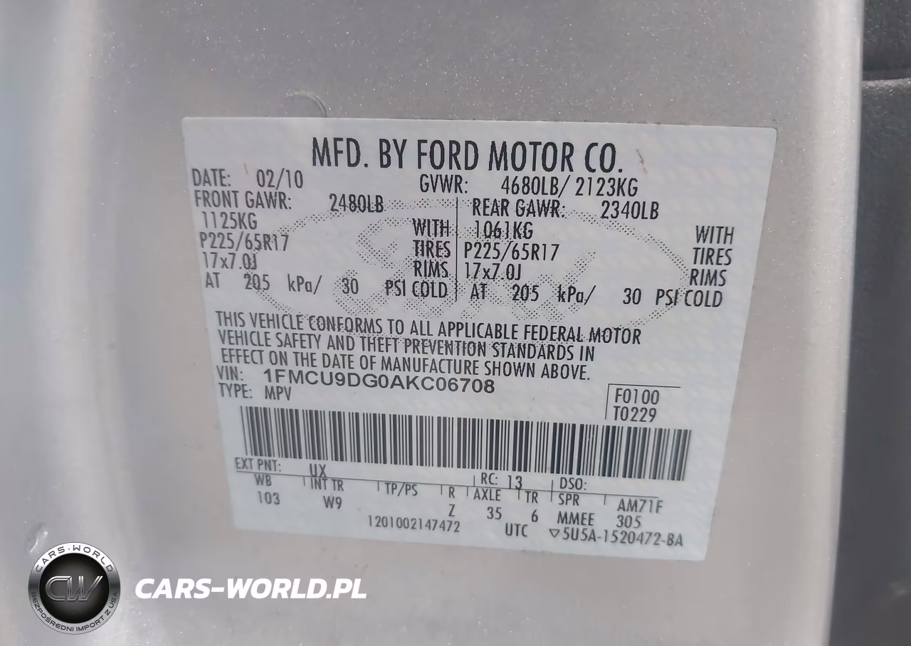 2010 Ford Escape Xlt VIN:1FMCU9DG0AKC06708 - 9