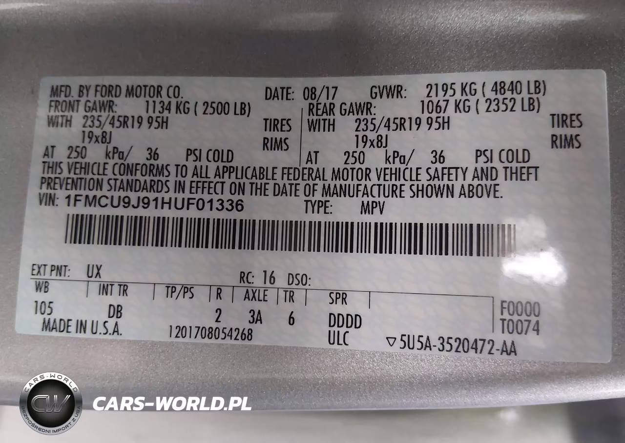 2017 Ford Escape Titanium VIN:1FMCU9J91HUF01336 - 9