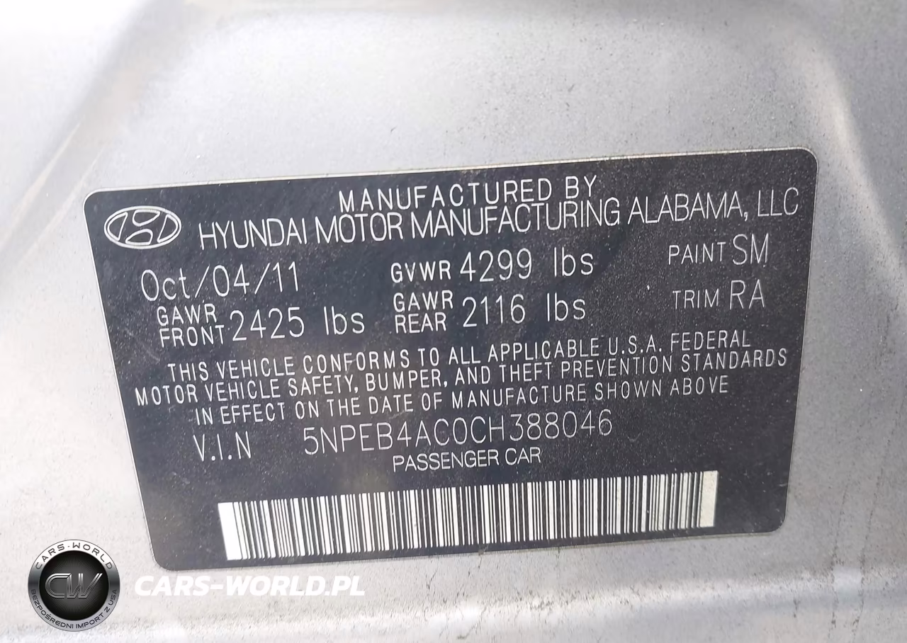 2012 Hyundai Sonata Gls VIN:5NPEB4AC0CH388046 - 9