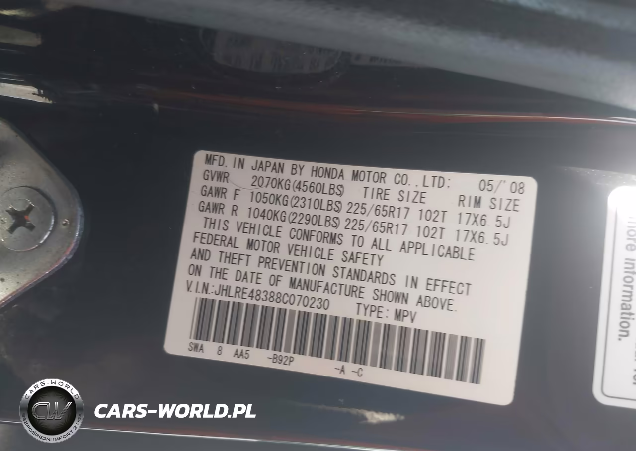 2008 Honda Cr-V Lx VIN:JHLRE48388C070230 - 9