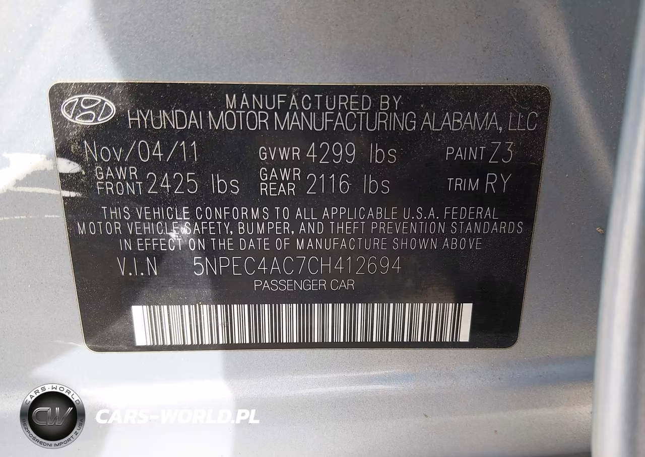 2012 Hyundai Sonata Se VIN:5NPEC4AC7CH412694 - 9