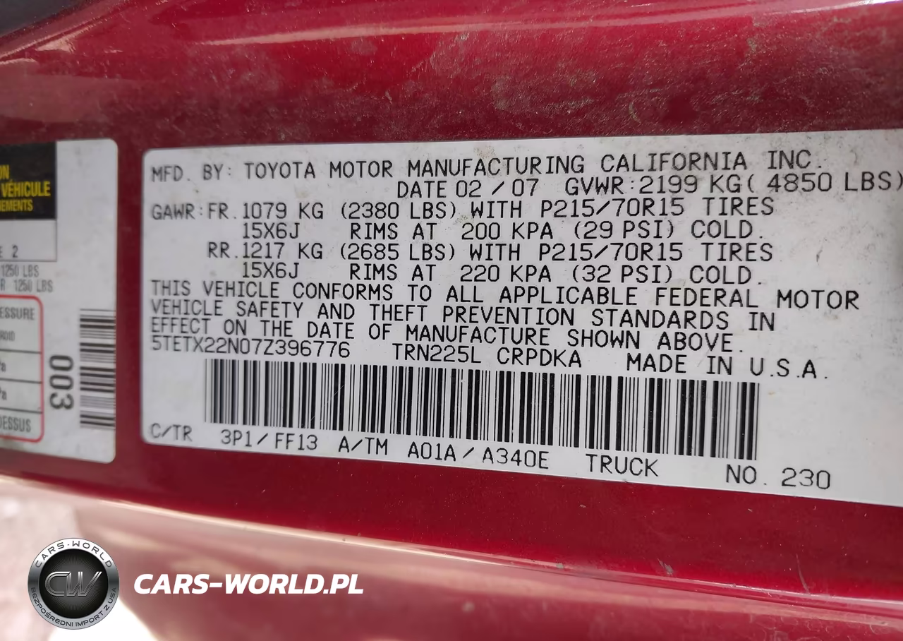 2007 Toyota Tacoma VIN:5TETX22N07Z396776 - 9