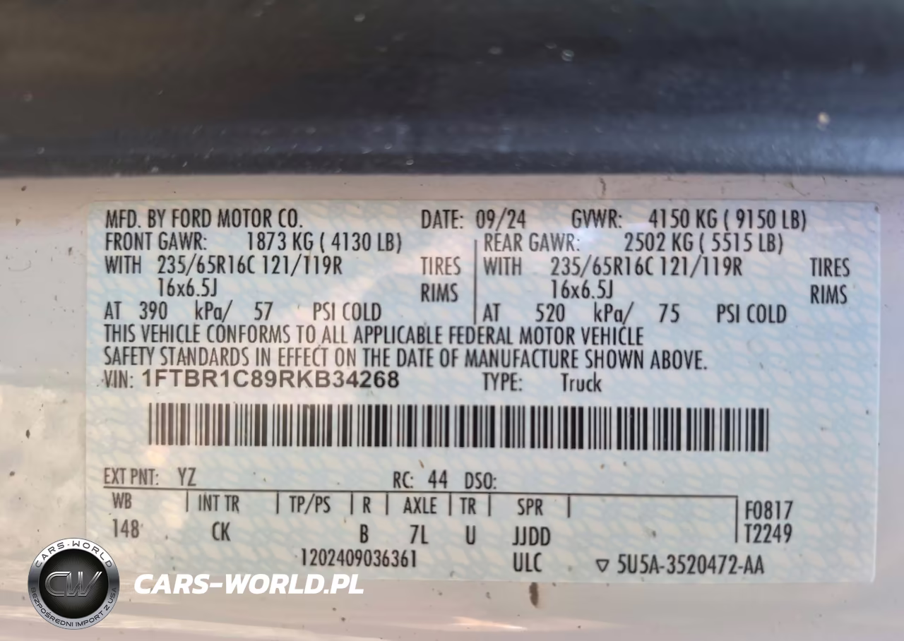 2024 Ford Transit-250 VIN:1FTBR1C89RKB34268 - 9