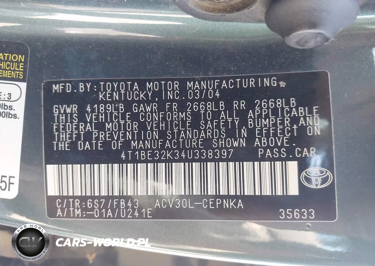 2004 Toyota Camry Le VIN:4T1BE32K34U338397 - 9