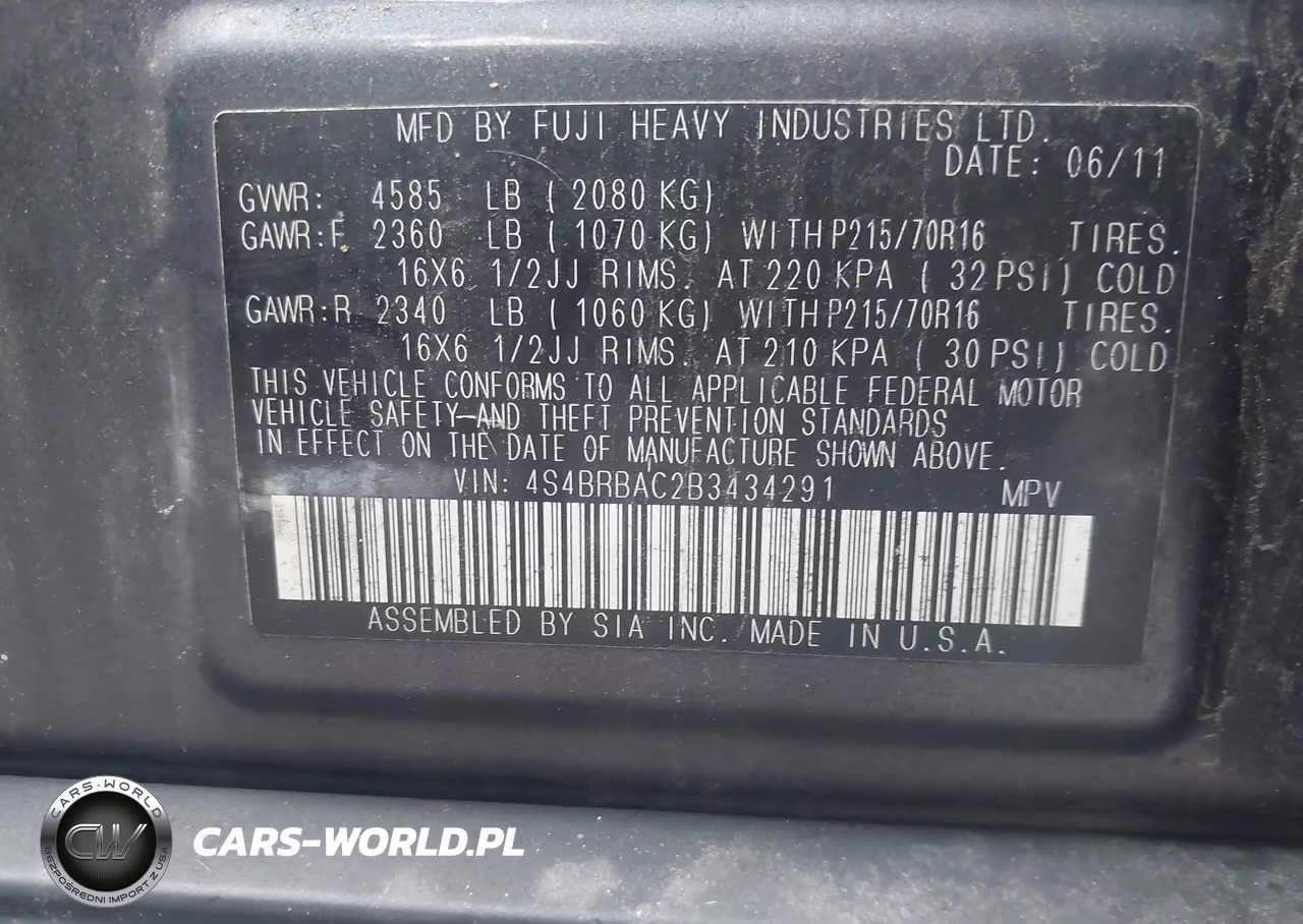 2011 Subaru Outback 2.5I VIN:4S4BRBAC2B3434291 - 9