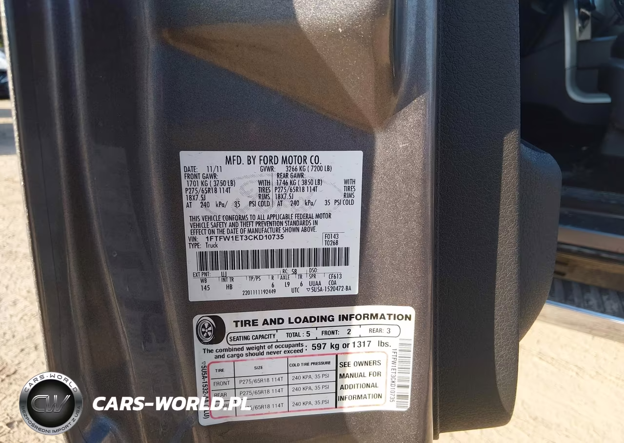 2012 Ford F-150 Lariat VIN:1FTFW1ET3CKD10735 - 9