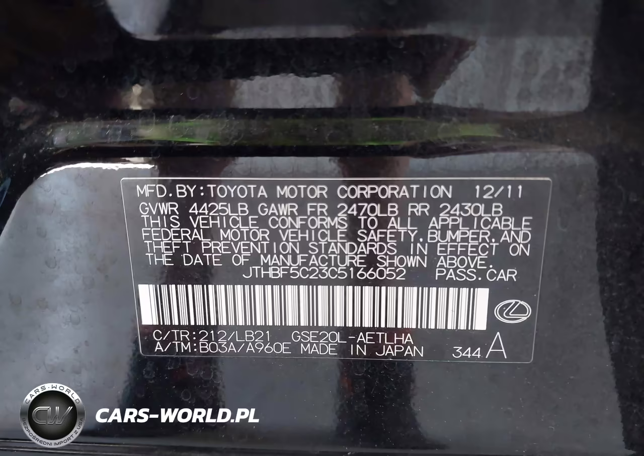 2012 Lexus Is 250 VIN:JTHBF5C23C5166052 - 9