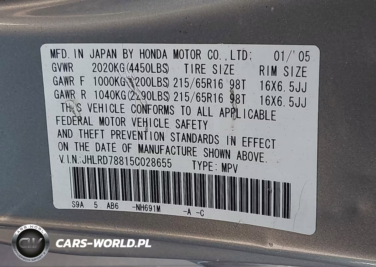 2005 Honda Cr-V Ex VIN:JHLRD78815C028655 - 9