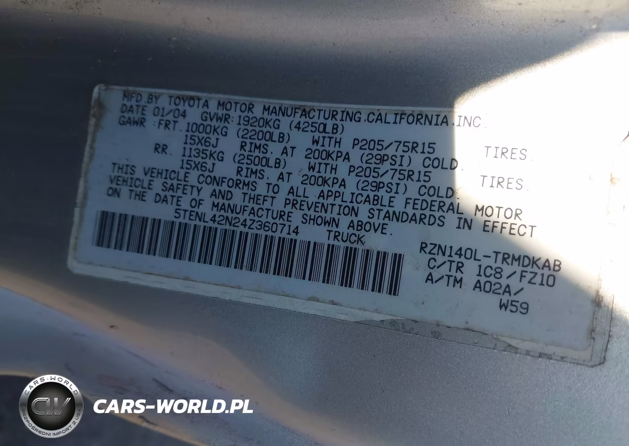 2004 Toyota Tacoma VIN:5TENL42N24Z360714 - 9