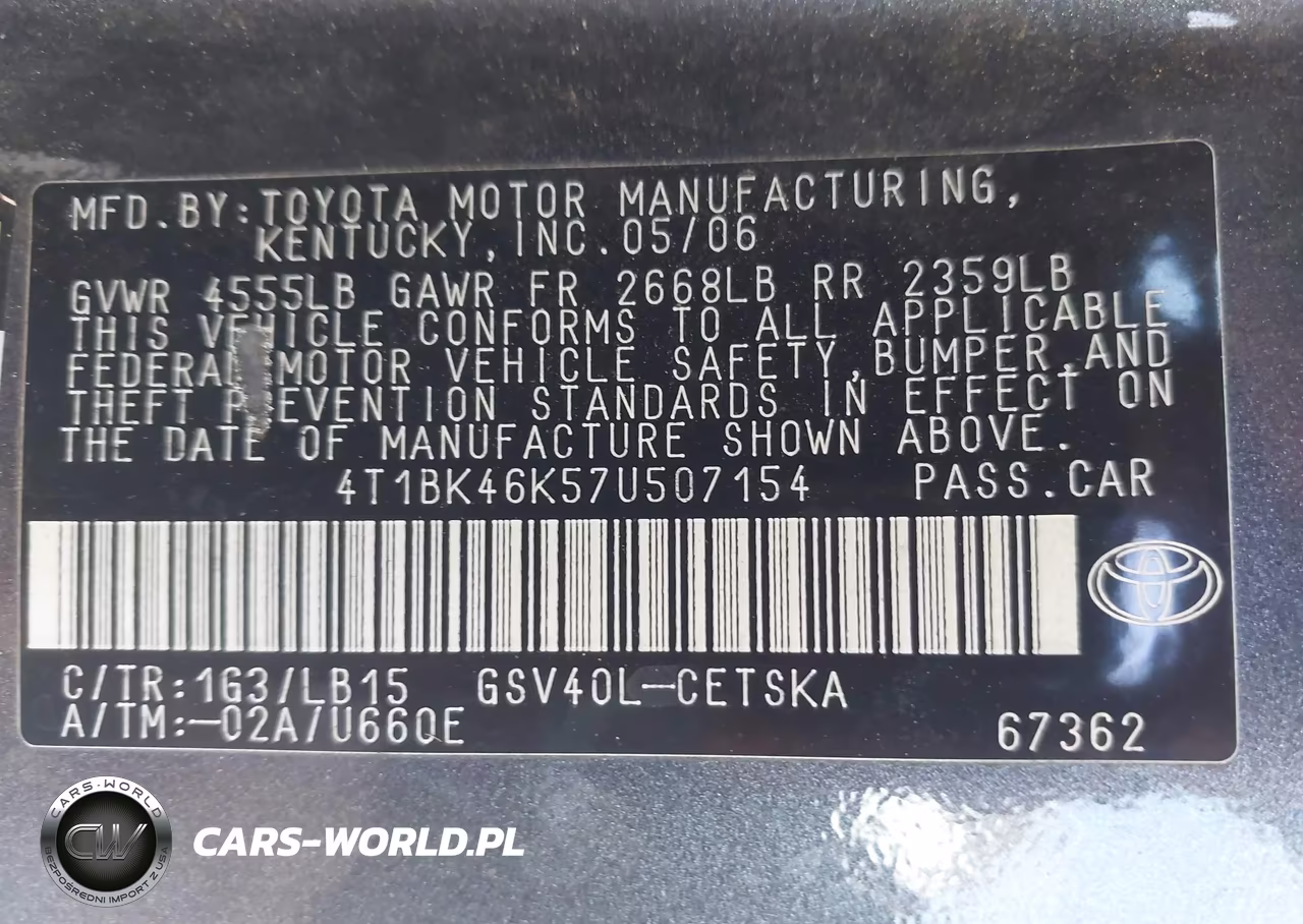 2007 Toyota Camry Se V6 VIN:4T1BK46K57U507154 - 9