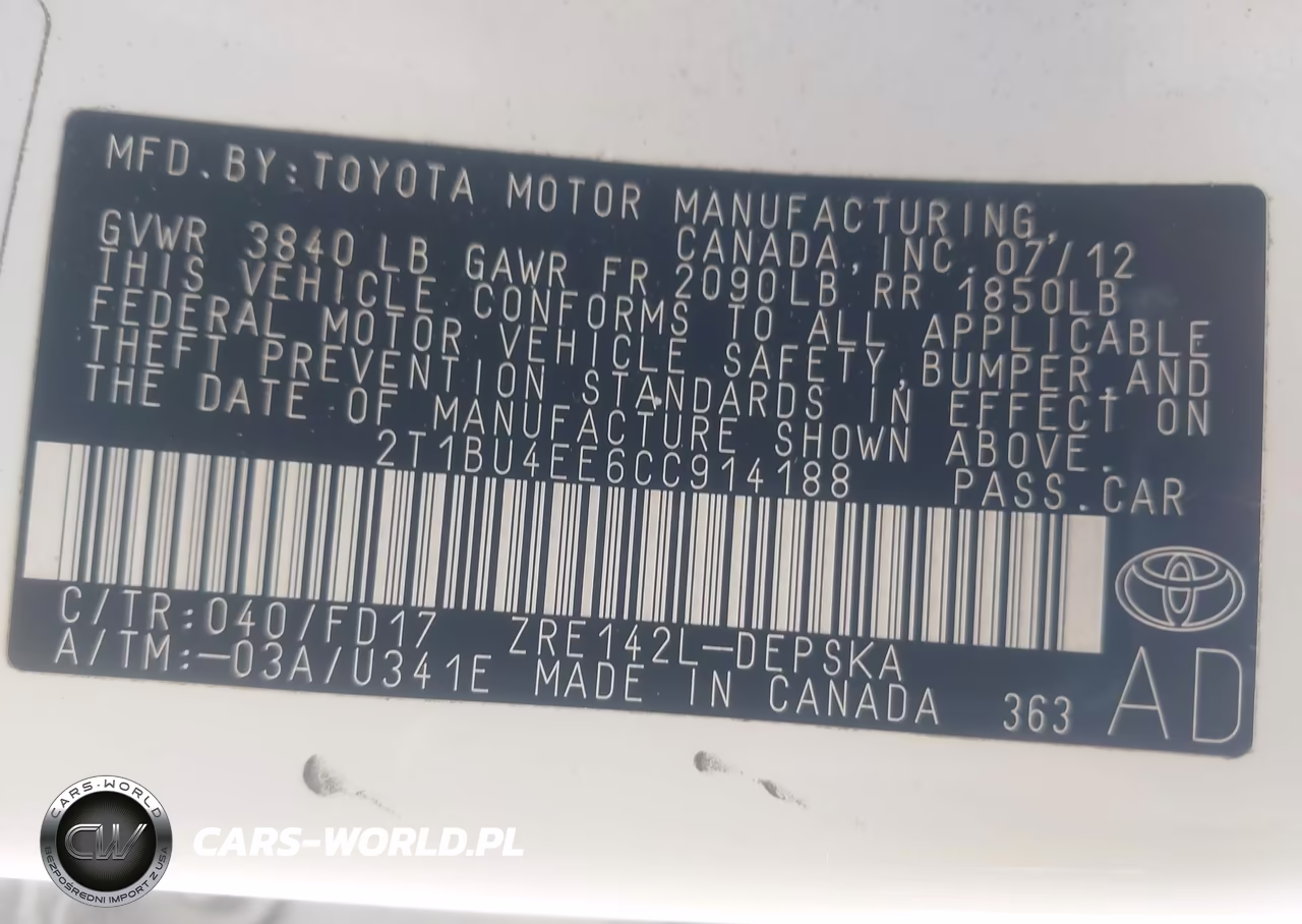 2012 Toyota Corolla S VIN:2T1BU4EE6CC914188 - 9