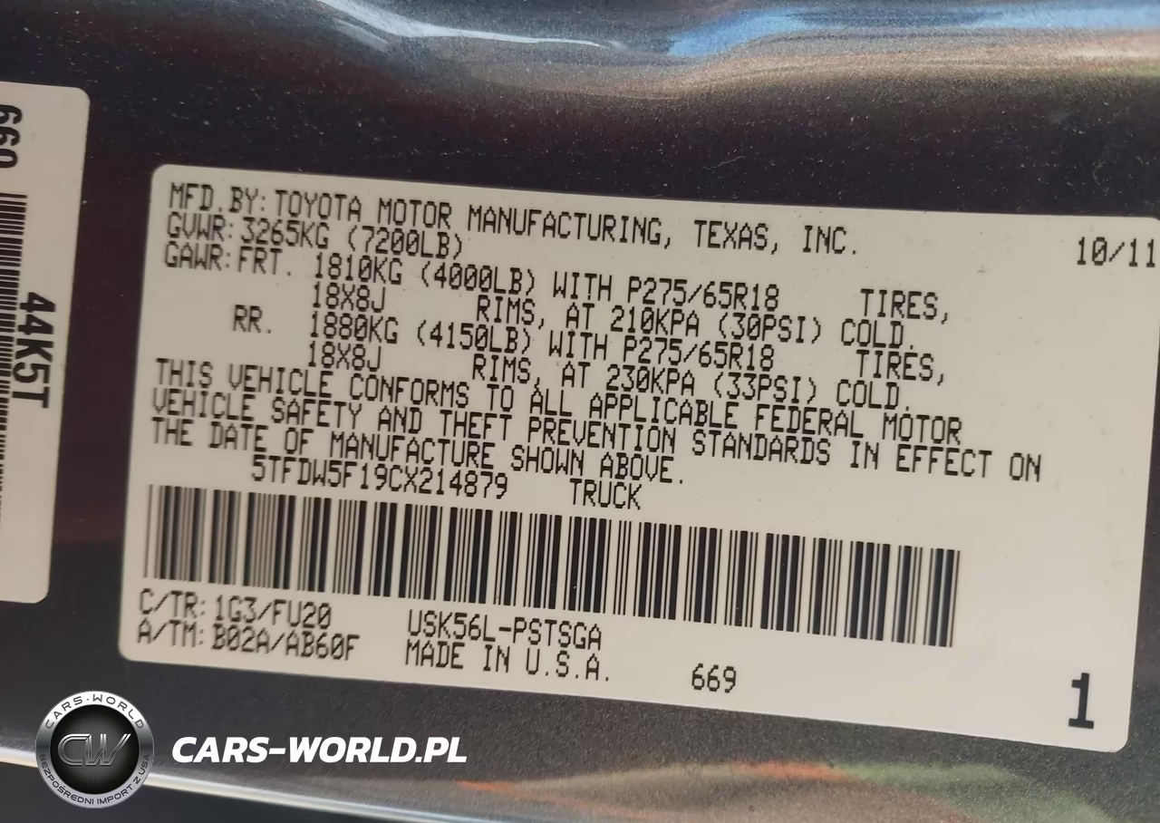 2012 Toyota Tundra VIN:5TFDW5F19CX214879 - 9