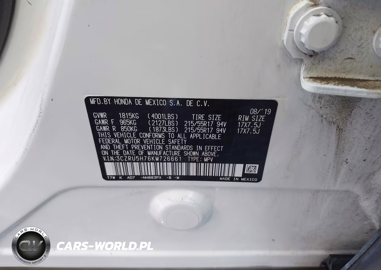 2019 Honda Hr-V Ex-L VIN:3CZRU5H76KM726661 - 9