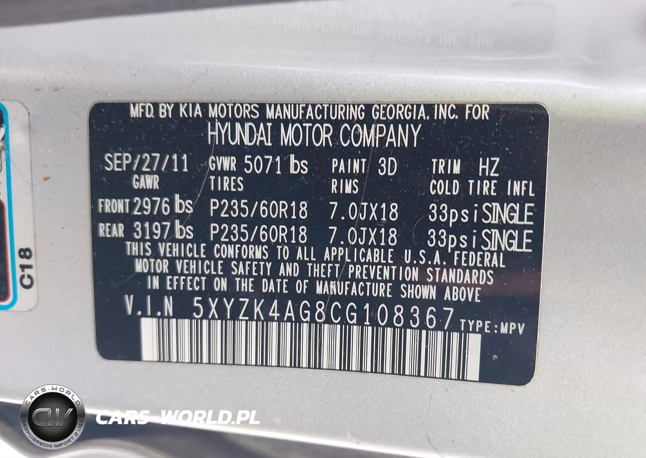 2012 Hyundai Santa Fe Limited V6 VIN:5XYZK4AG8CG108367 - 9
