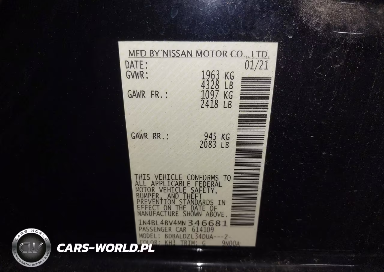 2021 Nissan Altima S Fwd VIN:1N4BL4BV4MN346681 - 9