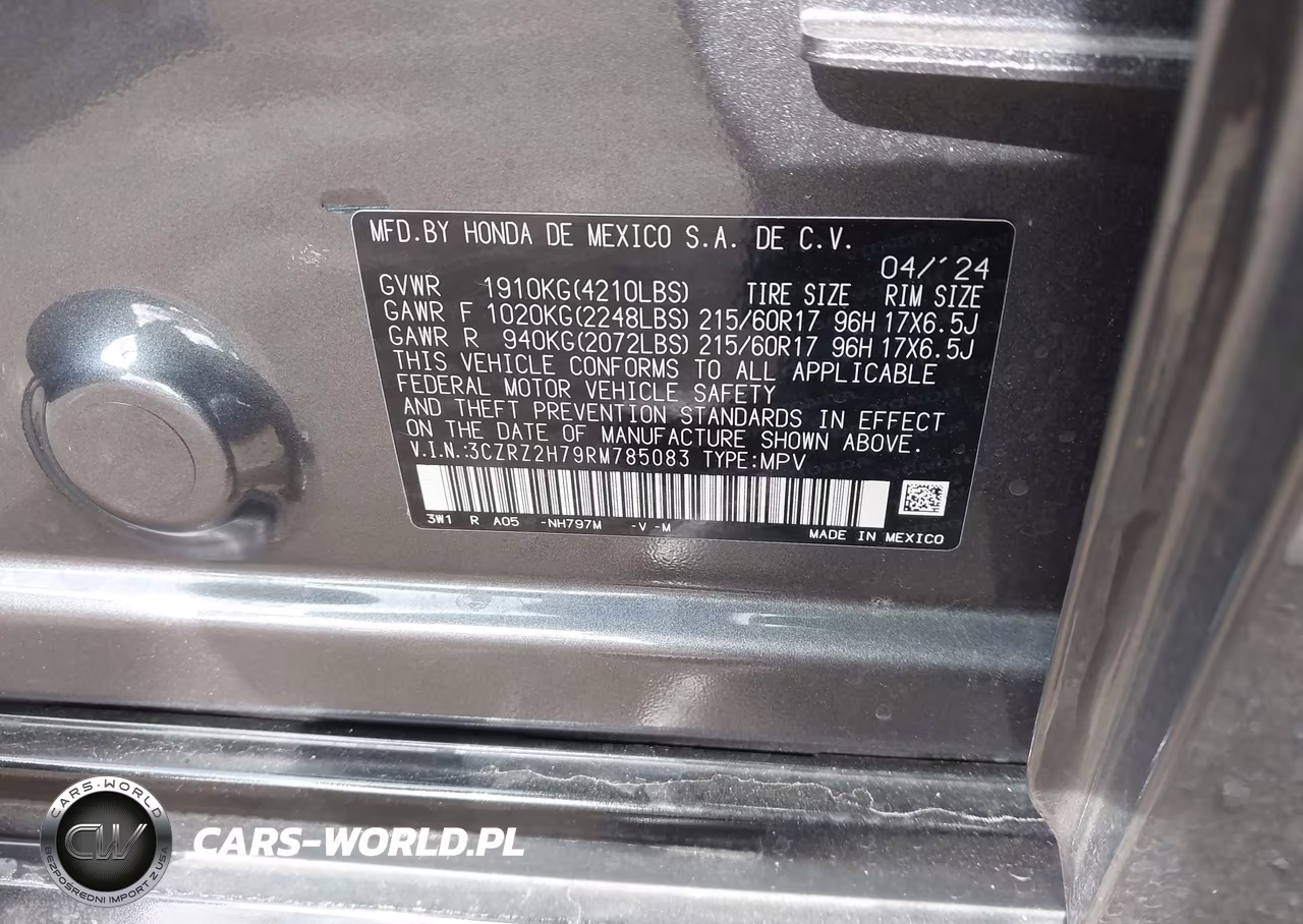 2024 Honda Hr-V Awd Ex-L-Awd Ex-L W-O Bsi VIN:3CZRZ2H79RM785083 - 9