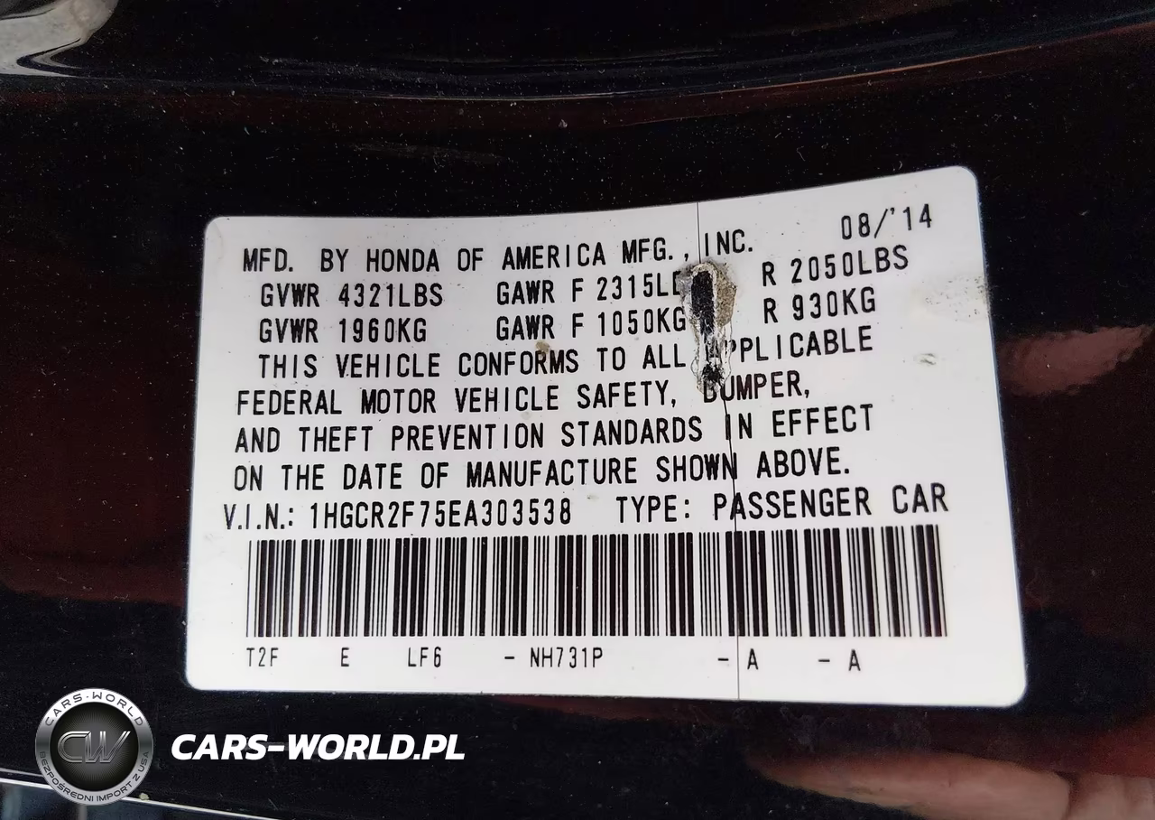 2014 Honda Accord Ex VIN:1HGCR2F75EA303538 - 9