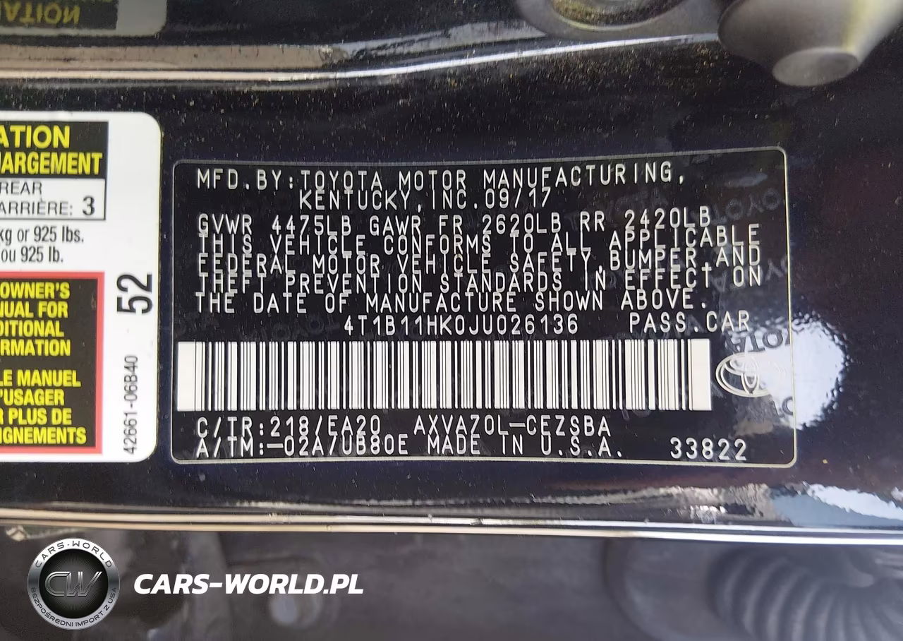 2018 Toyota Camry Se VIN:4T1B11HK0JU026136 - 9