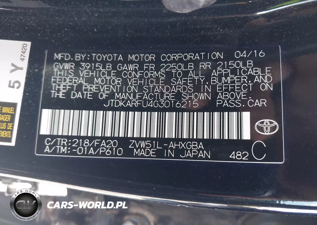 2016 Toyota Prius Three VIN:JTDKARFU4G3016215 - 9