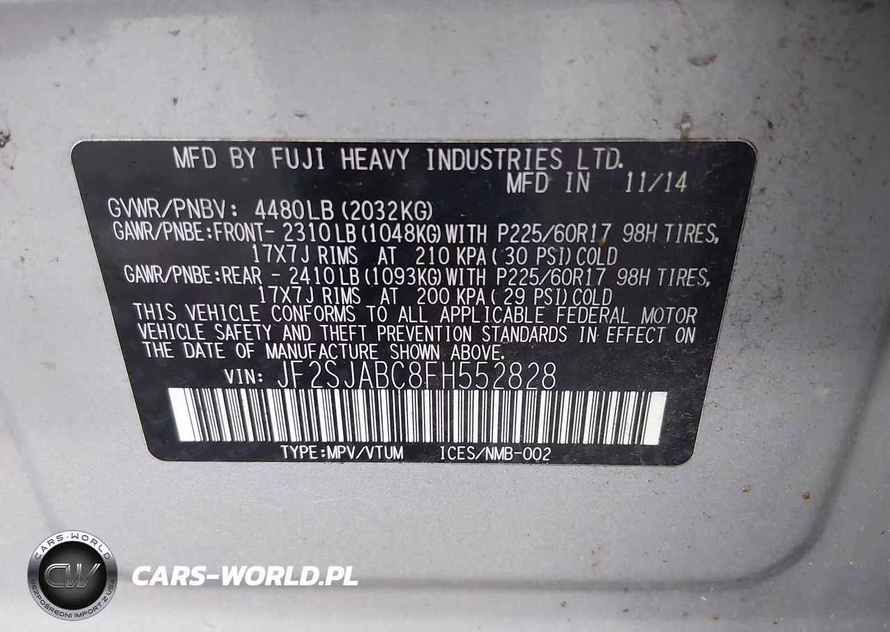 2015 Subaru Forester 2.5I VIN:JF2SJABC8FH552828 - 9