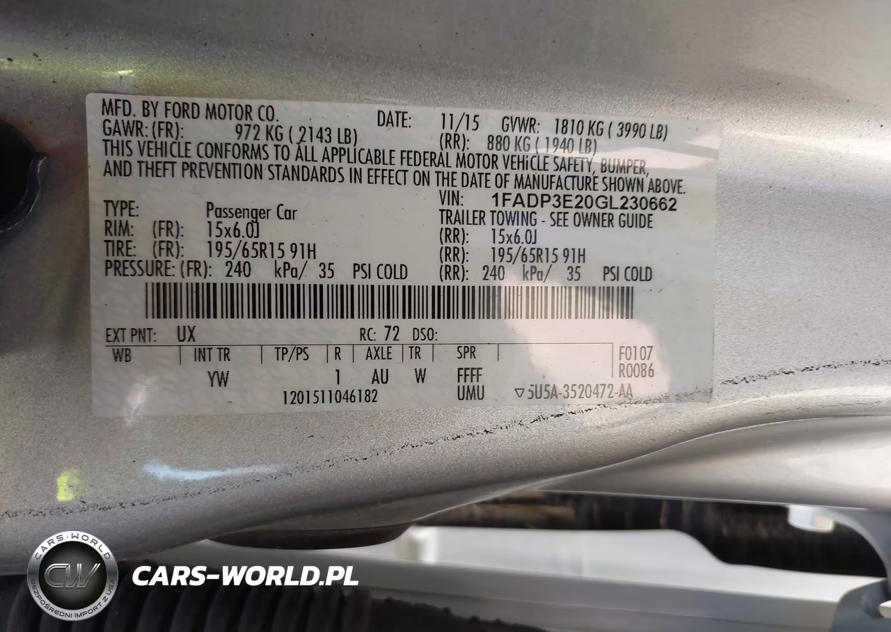 2016 Ford Focus S VIN:1FADP3E20GL230662 - 9