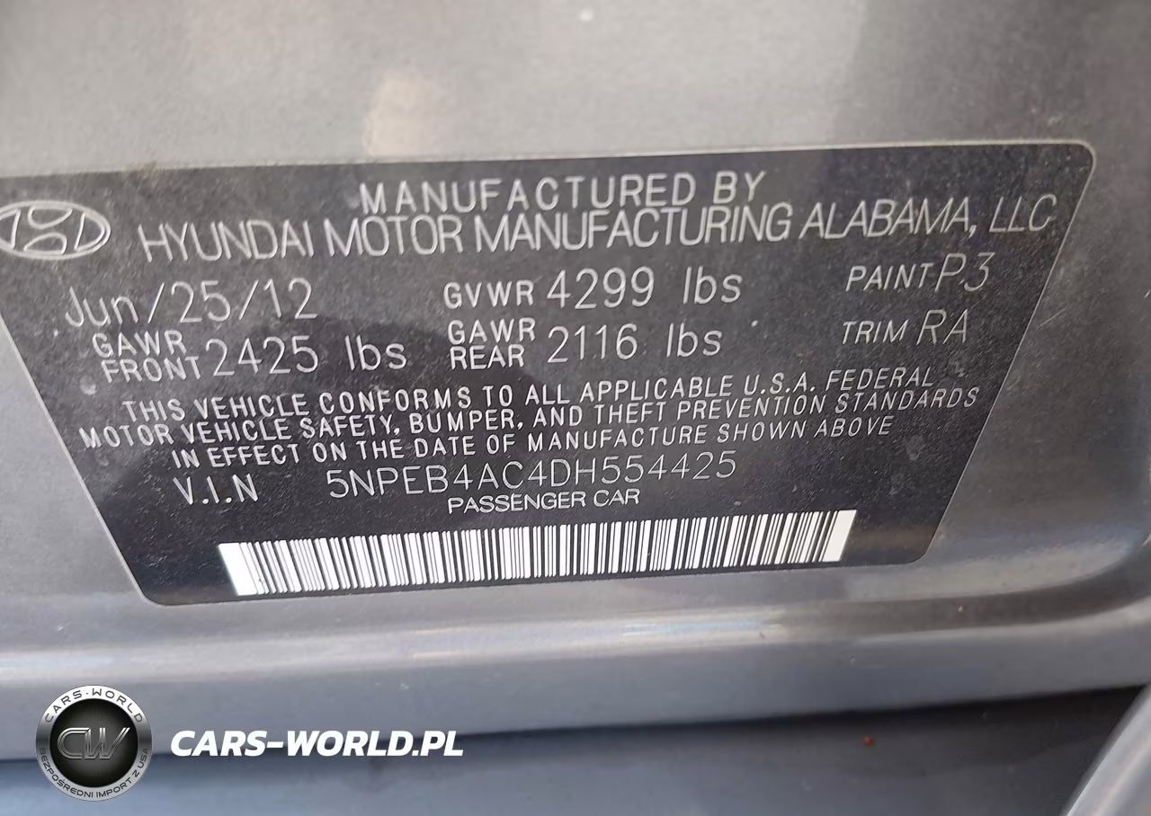 2013 Hyundai Sonata Gls VIN:5NPEB4AC4DH554425 - 9